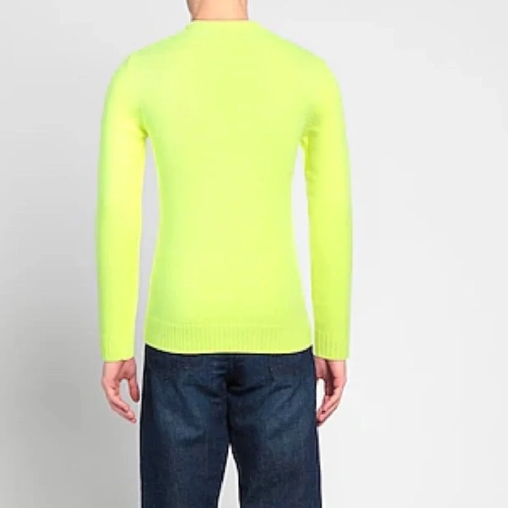 NWT Yoon Italy Luxury Neon Yellow Slim Fit Wool Alpaca Blend Crewneck Sweater M‎
